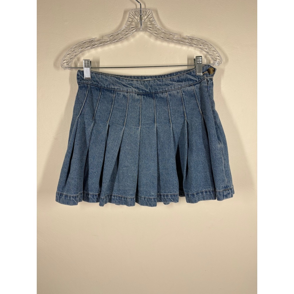 Forever 21 Pleated Mini Skirt Medium Blue Denim Schoolgirl Preppy Y2K Aesthetic